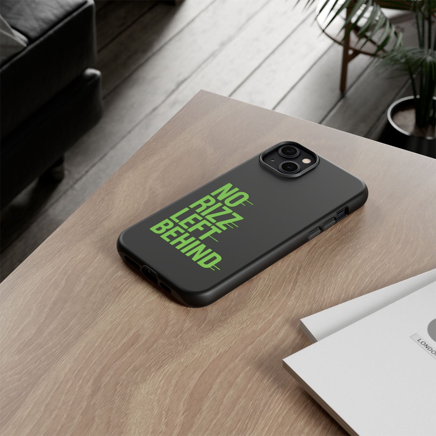 tough phone case - no rizz left behind, durable protection, shock absorbent, stylish design, perfect gift for adults, supports wireless charging, uv protected, lightweight accessory