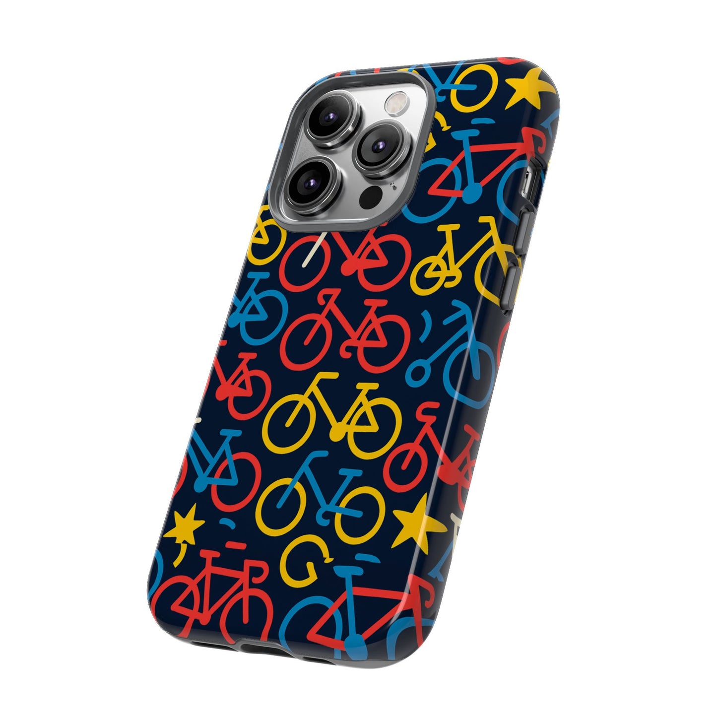 multicolor bicycle pattern protective phone case – vibrant 3d design for stylish protection – compatible with iphone 13, 14, 15 & 16 – all models including pro, pro max & plus