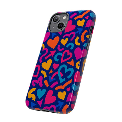 Vibrant Multicolour Heart Pattern Protective Phone Case with 3D Wrap Design for Stylish Smartphone Accessories Compatible with iPhone 13, 14, 15 & 16 – all models including Pro, Pro Max & Plus