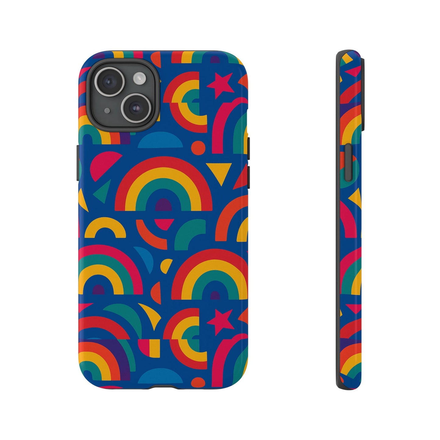 vibrant 3d geometric phone case in multicolour design for stylish protection compatible with iphone 13, 14, 15 & 16 – all models including pro, pro max & plus