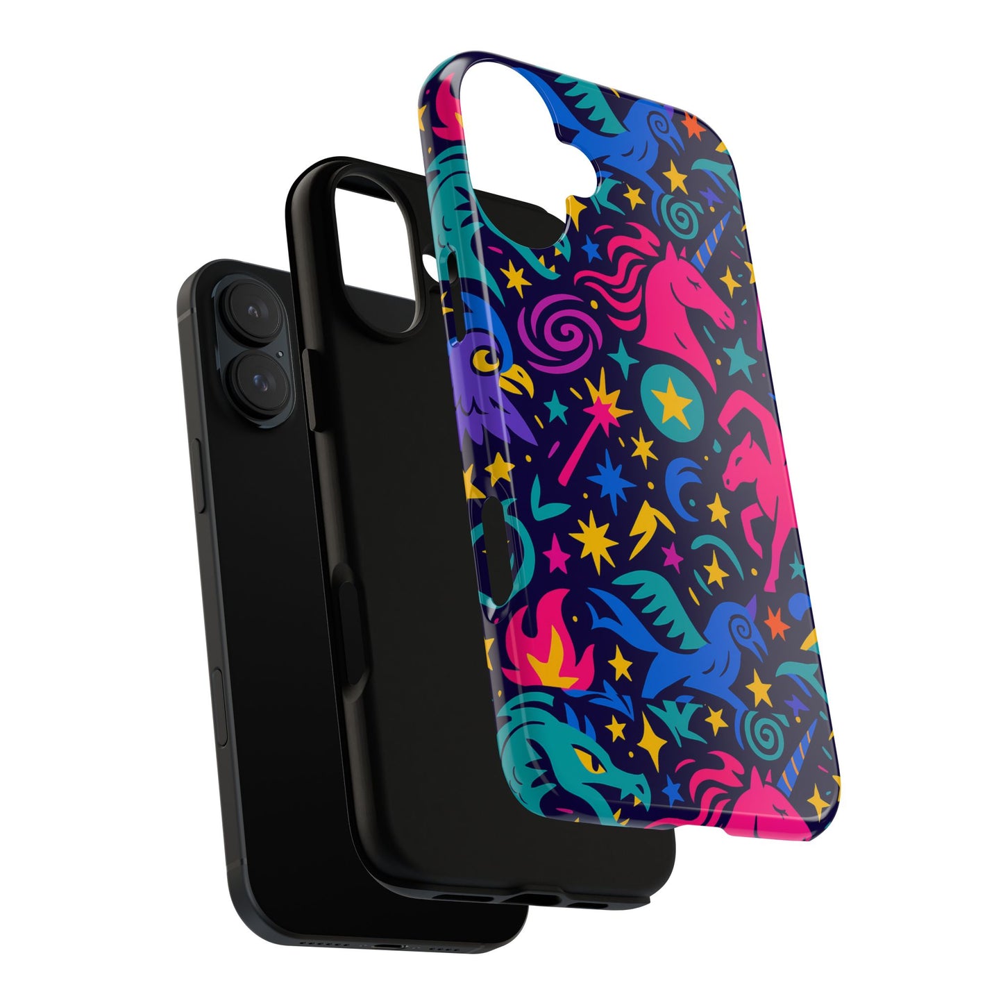 vibrant fantasy unicorns protective phone case – colourful 3d design for stylish protection – compatible with iphone 13, 14, 15 & 16 – all models including pro, pro max & plus