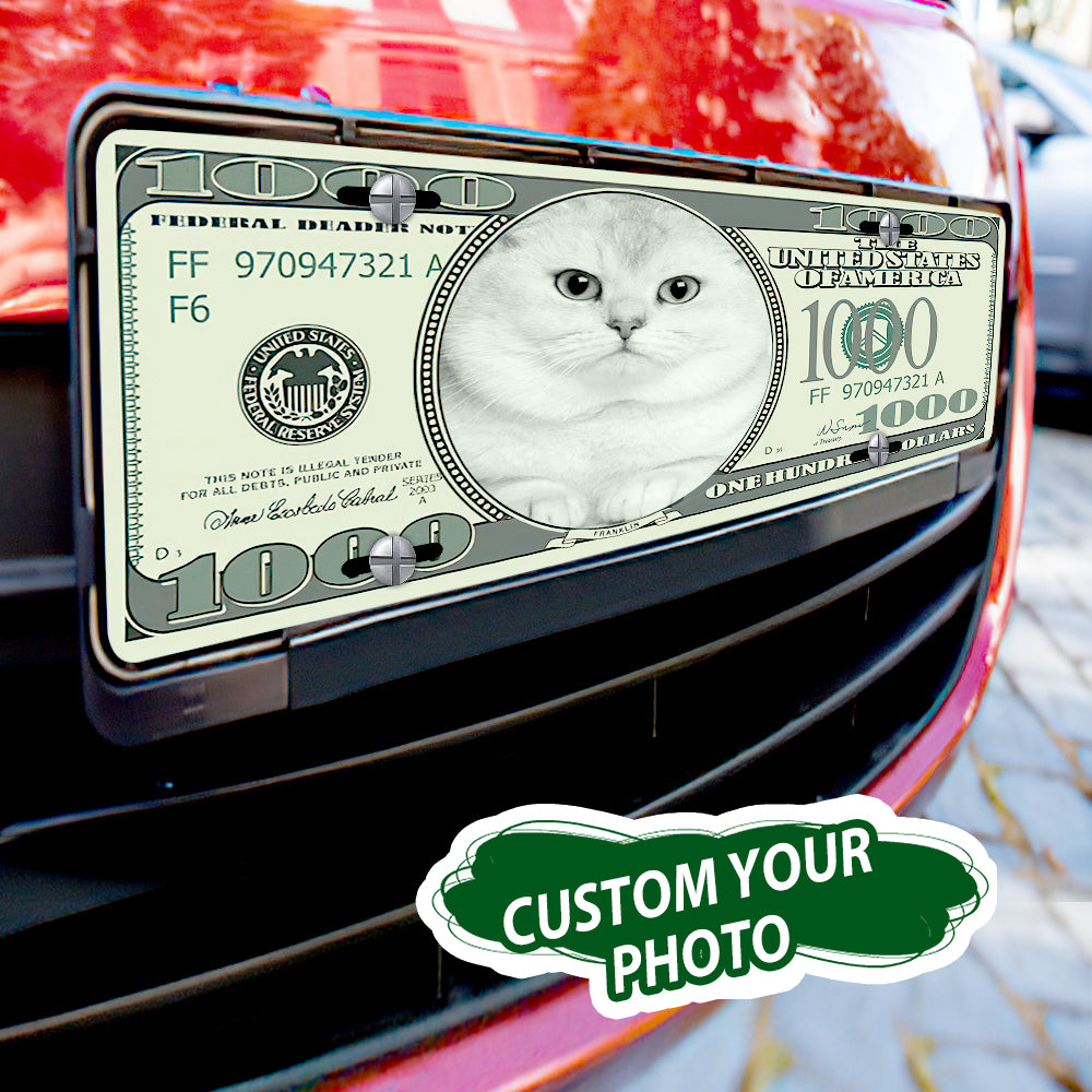 custom photo license plates personalized money front license plate for car - waterproof aluminium, scratch-resistant, gift idea, universal fit, easy installation