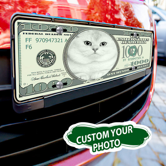 Custom Photo License Plates Personalized Money Front License Plate for Car - Waterproof Aluminium, Scratch-Resistant, Gift Idea, Universal Fit, Easy Installation