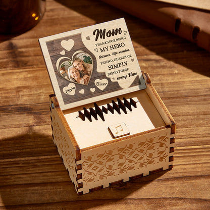 Personalized Wooden Photo Music Box Custom Heart Music Box Gift for Mother, Unique Keepsake with Voice Recording and Favourite Songs