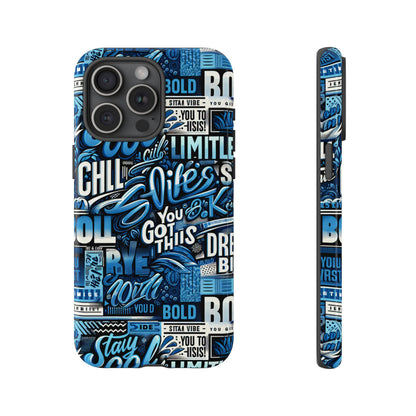 Vibrant Protective Phone Case with Playful Typography Design in Blue – Stylish Self-Expression Accessory Compatible with iPhone 13, 14, 15 & 16 – all models including Pro, Pro Max & Plus
