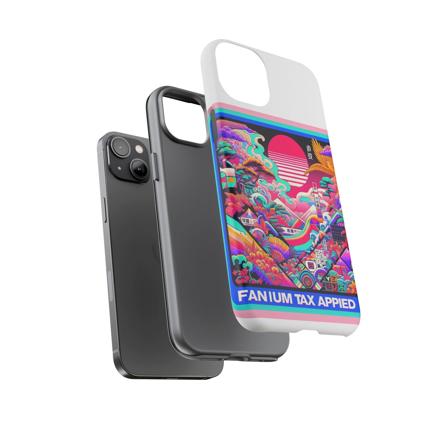 fanum tax applied protective phone case, 3d wrap design, durable silicone liner, uv protected, shock absorbing, fun anime and comic style, ideal gift for tech enthusiasts