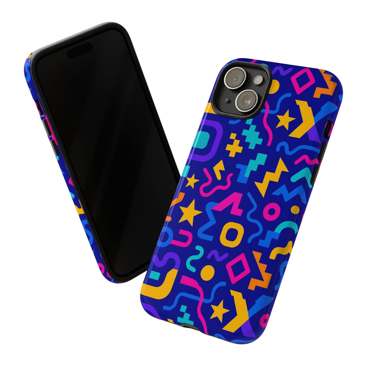 vibrant geometric protective phone case with 3d wrap design – playful accessory for self-expression compatible with iphone 13, 14, 15 & 16 – all models including pro, pro max & plus