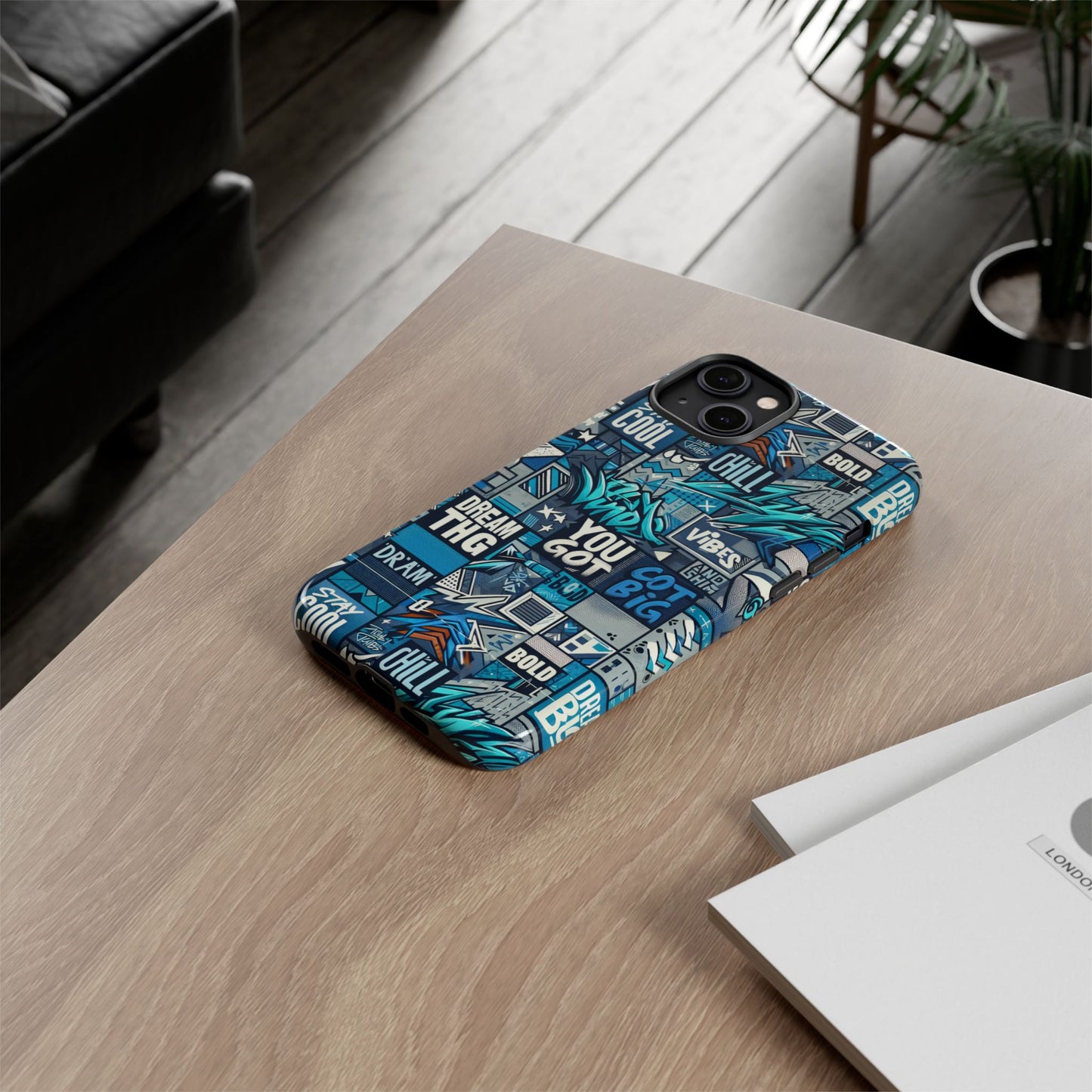 vibrant 3d wrap protective phone case in blue with playful graphic design for stylish protection – compatible with iphone 13, 14, 15 & 16 – all models including pro, pro max & plus