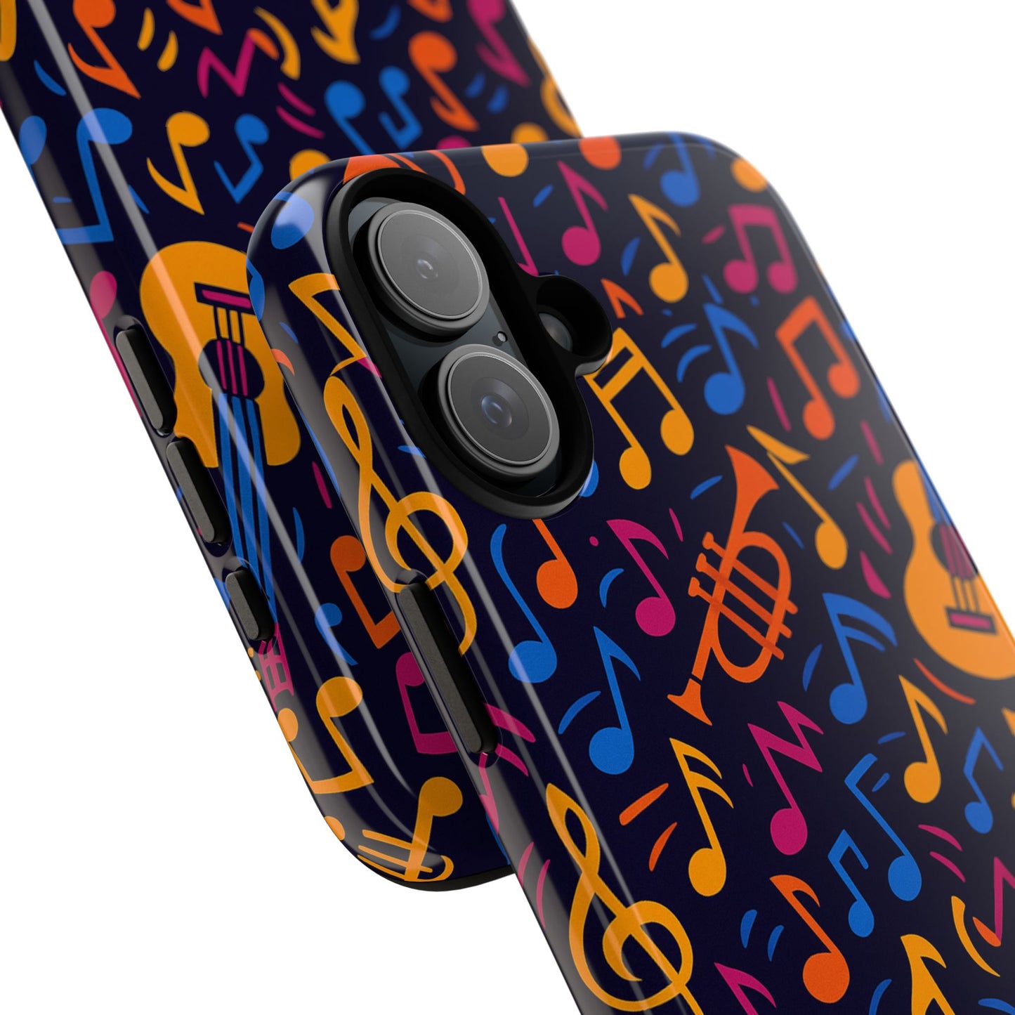 multicolour music themed protective phone case with 3d design for stylish protection – compatible with iphone 13, 14, 15 & 16 – all models including pro, pro max & plus