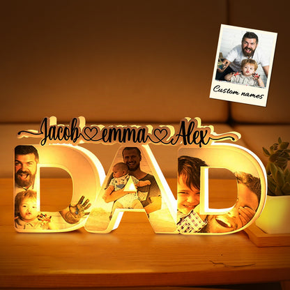 Personalized Father's Day Night Lamp Custom Acrylic Family Photo Dad Night Light with Name Gift for Men and Husbands