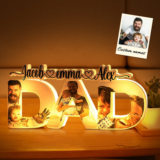 Personalized Father's Day Night Lamp Custom Acrylic Family Photo Dad Night Light with Name Gift for Men and Husbands