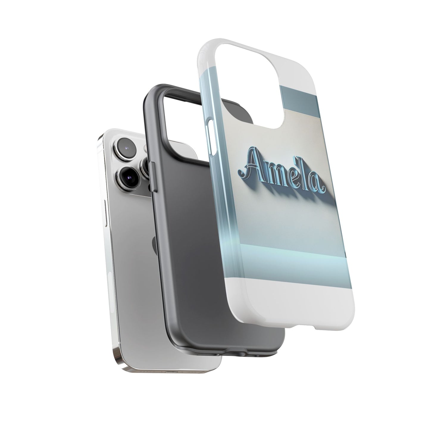 sleek 3d glossy phone case in blue with elegant name design fashion accessory for personal expression compatible with iphone 13, 14, 15 & 16 – all models including pro, pro max & plus
