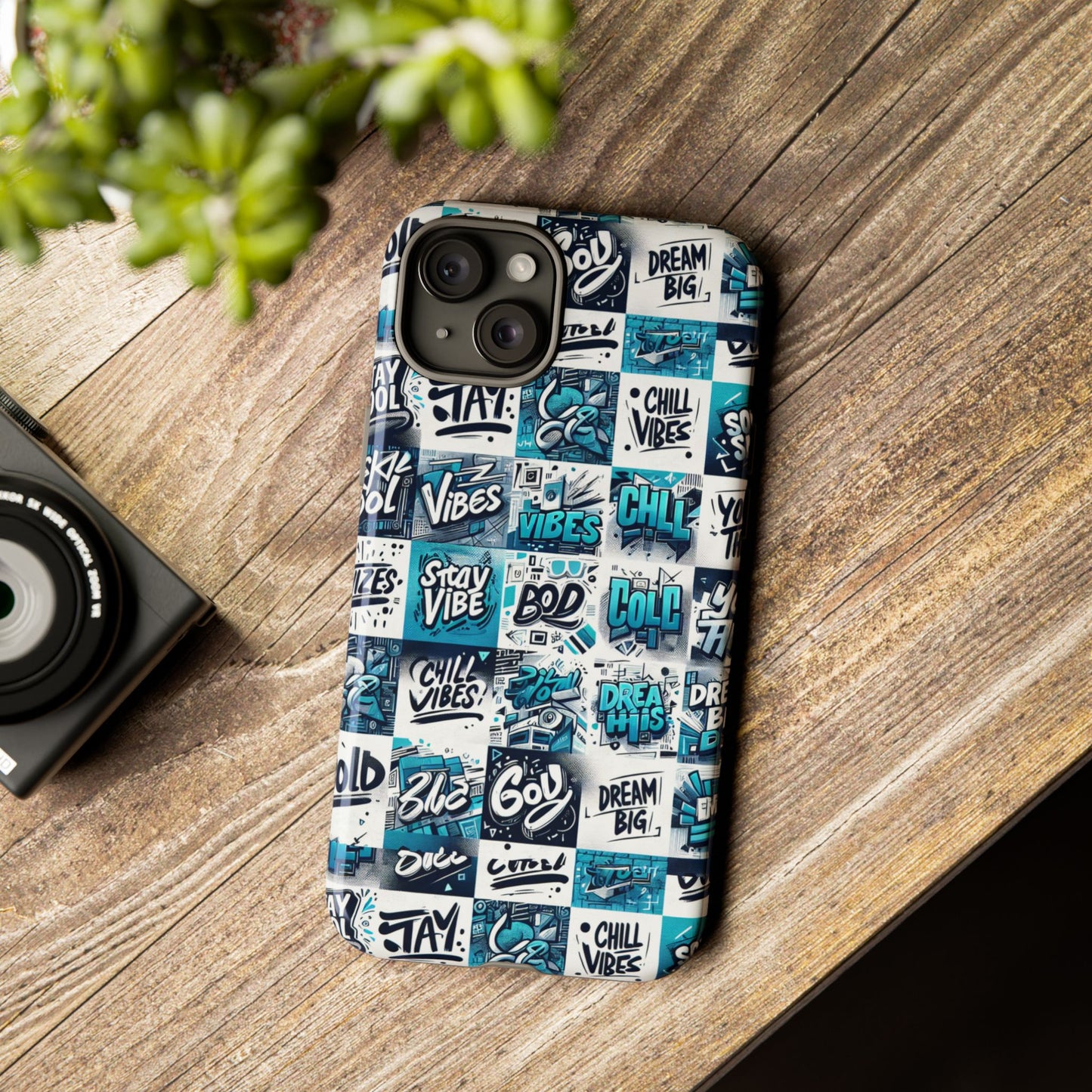 vibrant 3d wrap phone case in blue with playful retro design for stylish protection compatible with iphone 13, 14, 15 & 16 – all models including pro, pro max & plus