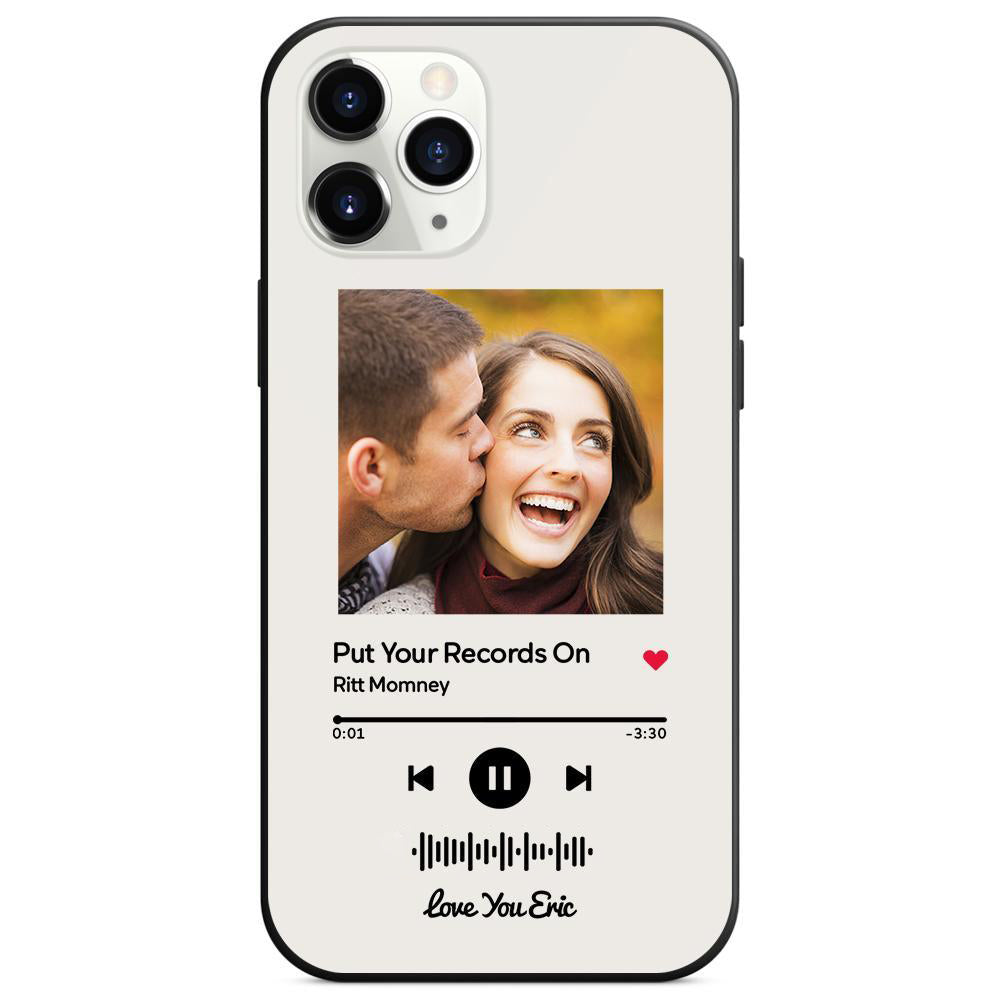 custom scannable music code glass iphone cases with picture for iphone series, slim lightweight design, anti-drop protection, easy clean, wireless charging compatible