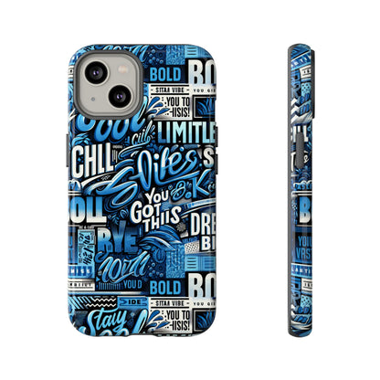 Vibrant Protective Phone Case with Playful Typography Design in Blue – Stylish Self-Expression Accessory Compatible with iPhone 13, 14, 15 & 16 – all models including Pro, Pro Max & Plus