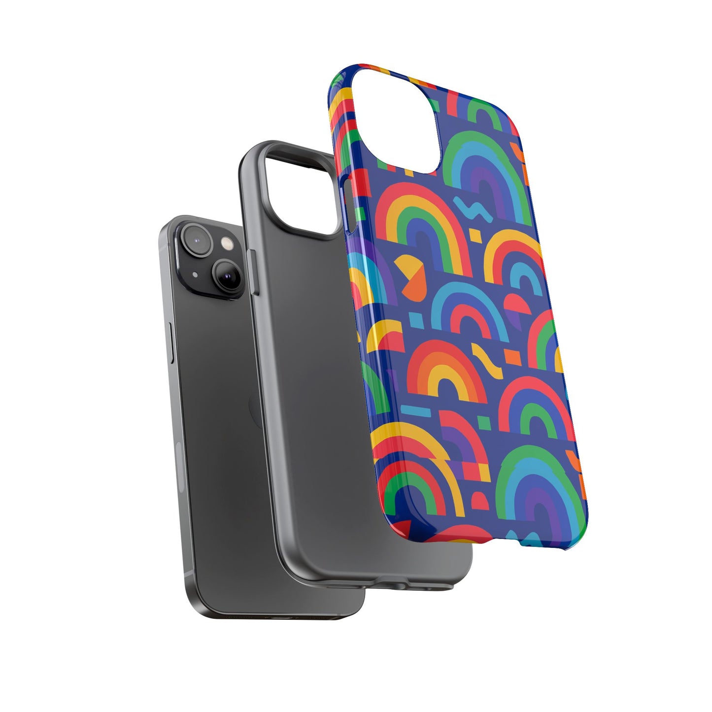 vibrant rainbow geometric 3d wrap protective phone case for stylish accessories compatible with iphone 13, 14, 15 & 16 – all models including pro, pro max & plus