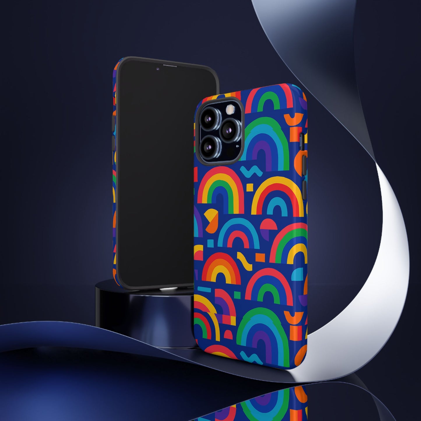 vibrant rainbow geometric 3d wrap protective phone case for stylish accessories compatible with iphone 13, 14, 15 & 16 – all models including pro, pro max & plus