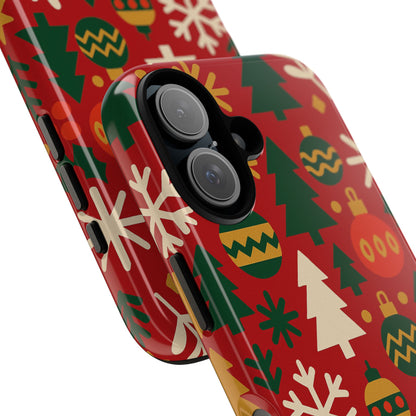 Vibrant Red 3D Wrap Protective Phone Case with Christmas Tree and Ornament Design for Stylish Protection Compatible with iPhone 13, 14, 15 & 16 – all models including Pro, Pro Max & Plus