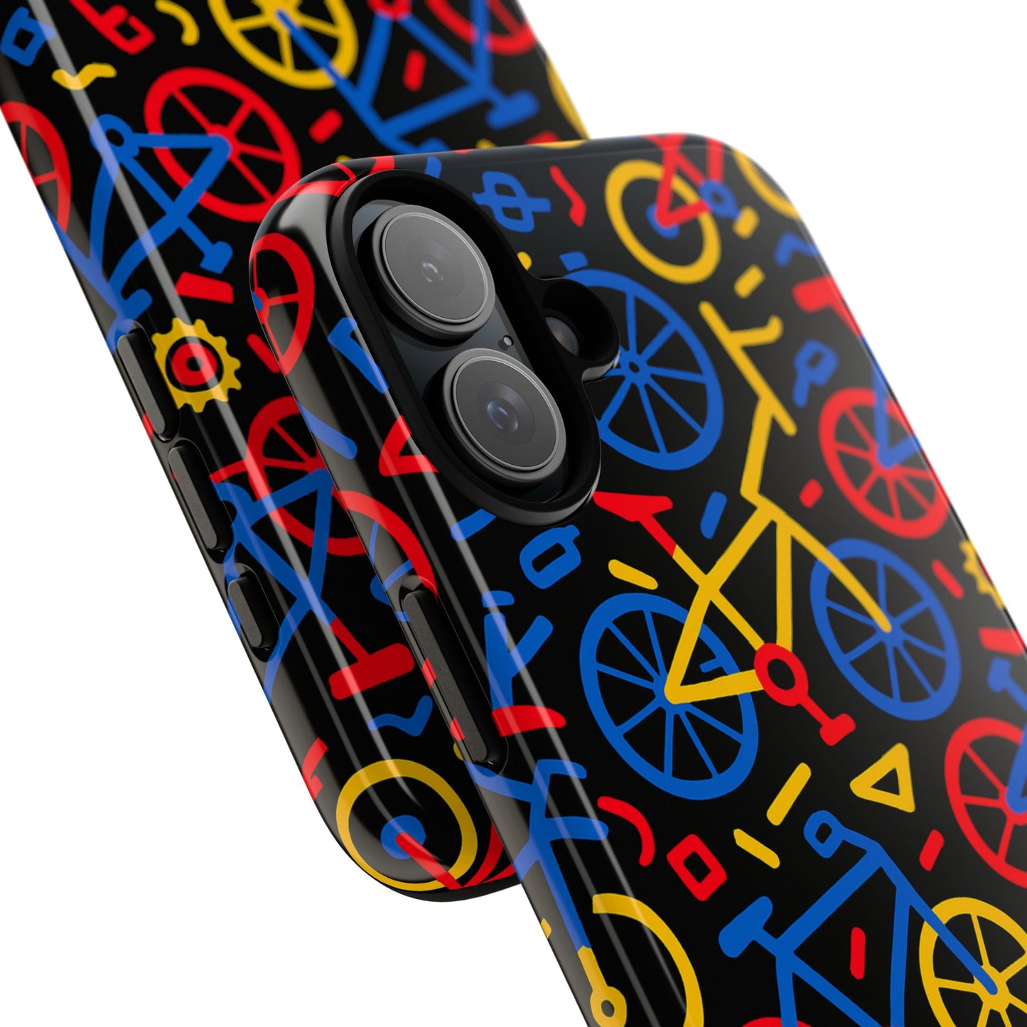 multicolour 3d bicycle phone case with retro design for stylish protection compatible with iphone 13, 14, 15 & 16 – all models including pro, pro max & plus