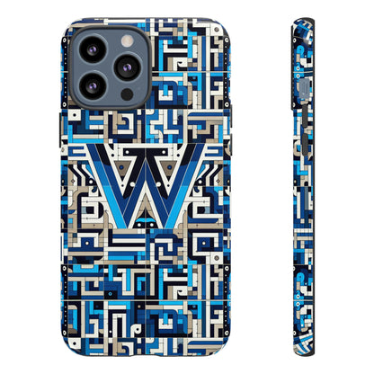 Letter Blue Alphabet W Phone Case for Smartphones Durable Shockproof Protective Cover with 3D Wrap Design for Anime and Comic Style Fans