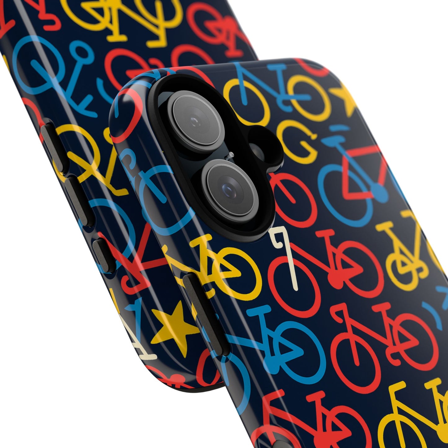 multicolor bicycle pattern protective phone case – vibrant 3d design for stylish protection – compatible with iphone 13, 14, 15 & 16 – all models including pro, pro max & plus