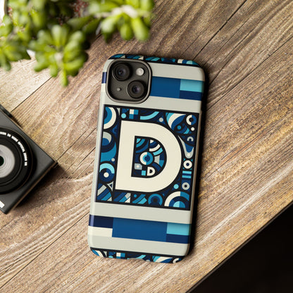 Blue Alphabet Letter D Phone Case with 3D Wrap and Shock Protection for Kids and Teens