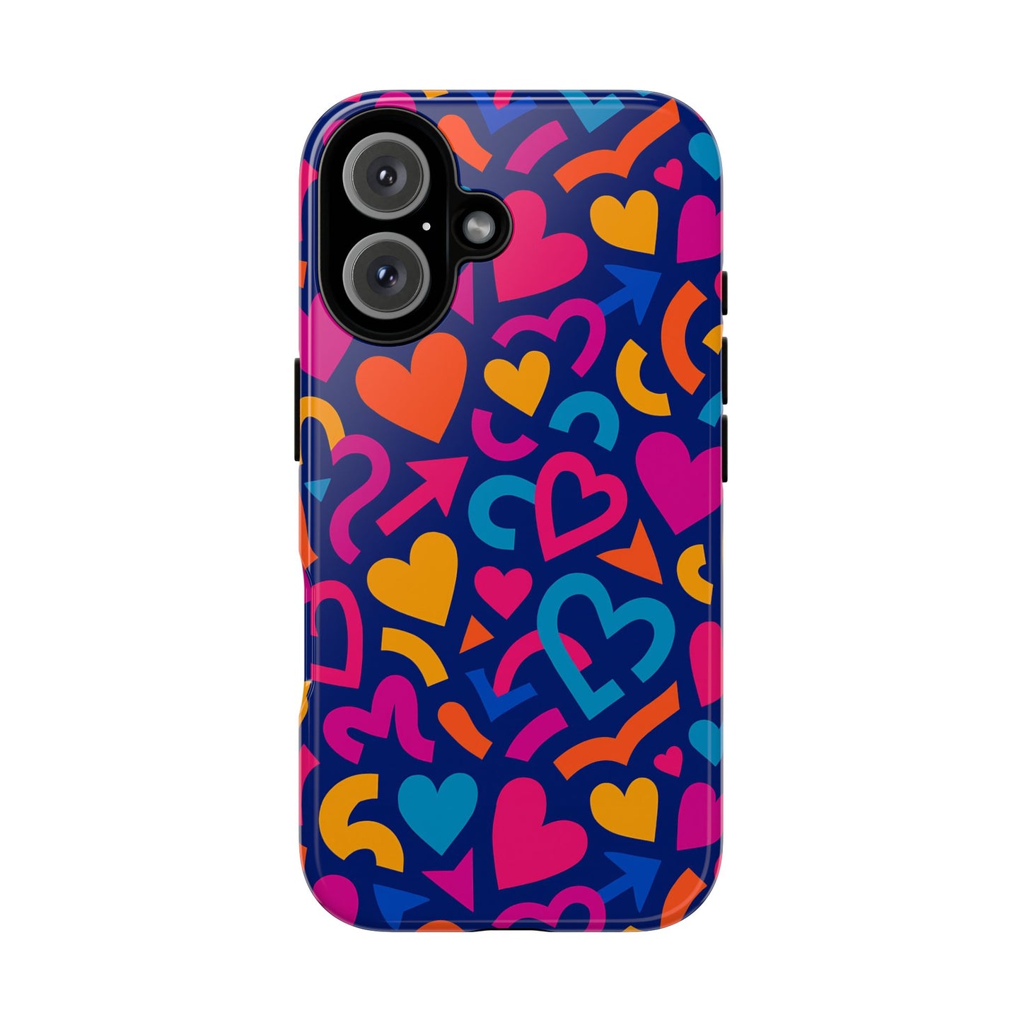 vibrant multicolour heart pattern protective phone case with 3d wrap design for stylish smartphone accessories compatible with iphone 13, 14, 15 & 16 – all models including pro, pro max & plus