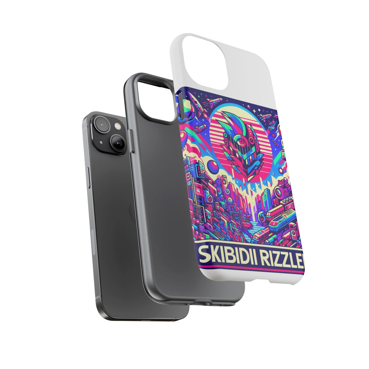 skibidi rizzler protective phone case with 3d wrap design, shock absorbing tpu silicone, uv protected, ideal gift for anime and comic culture fans