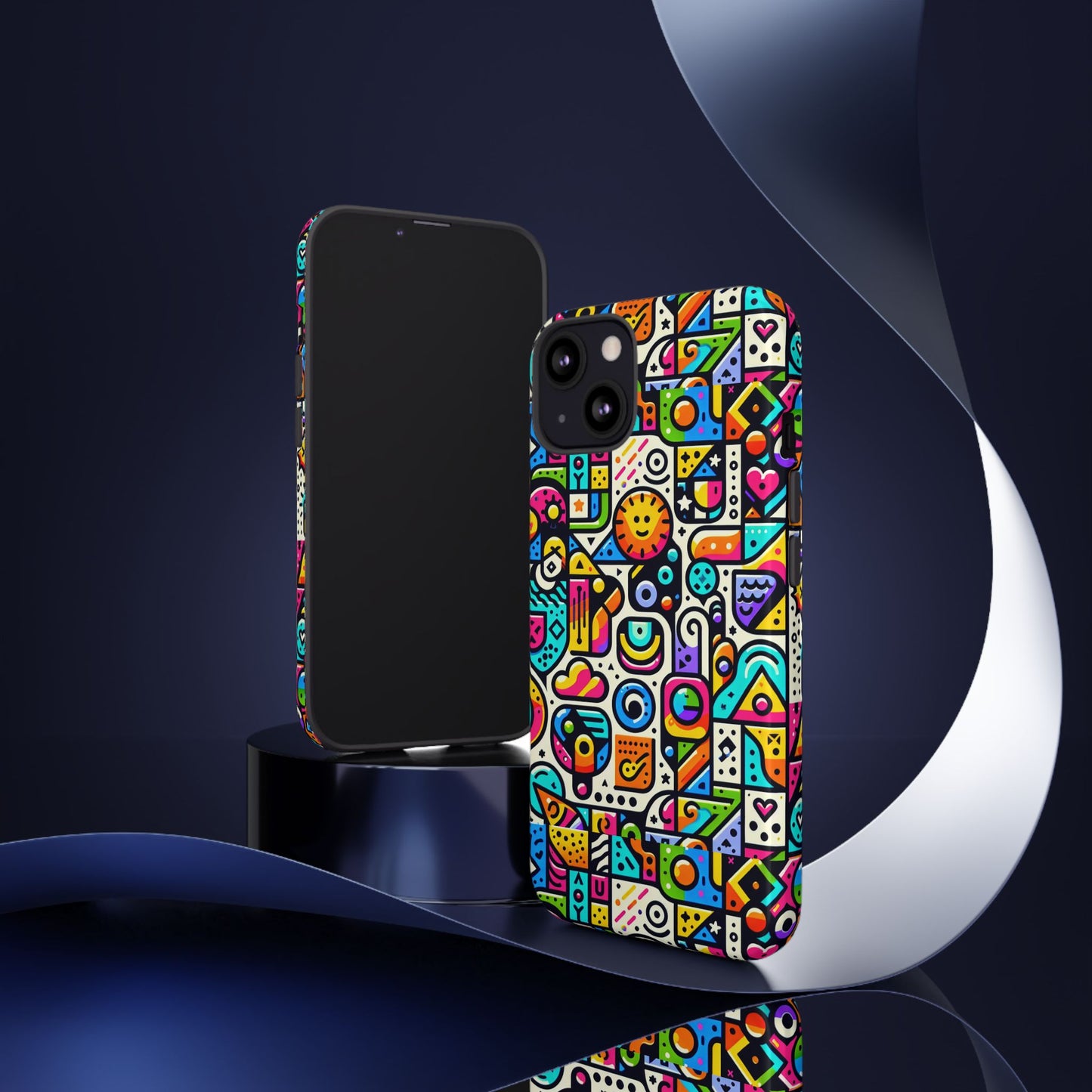 pattern image 9 vibrant shockproof phone case for anime and comic fans with bold geometric design, durable finish, and impact protection compatibility with iphone 13, 14, 15 & 16 – all models including pro, pro max & plus