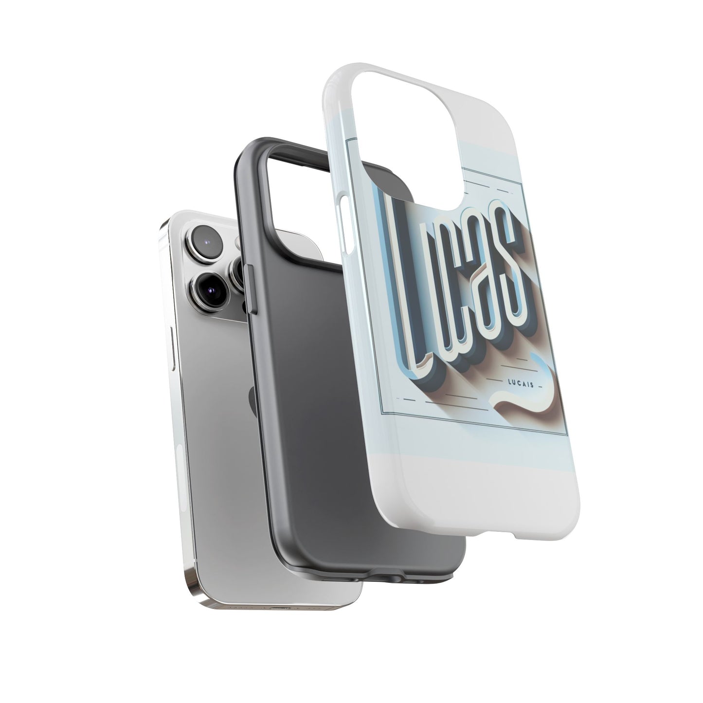 3d wrap protective phone case in blue with playful typography design – stylish protection compatible with iphone 13, 14, 15 & 16 – all models including pro, pro max & plus