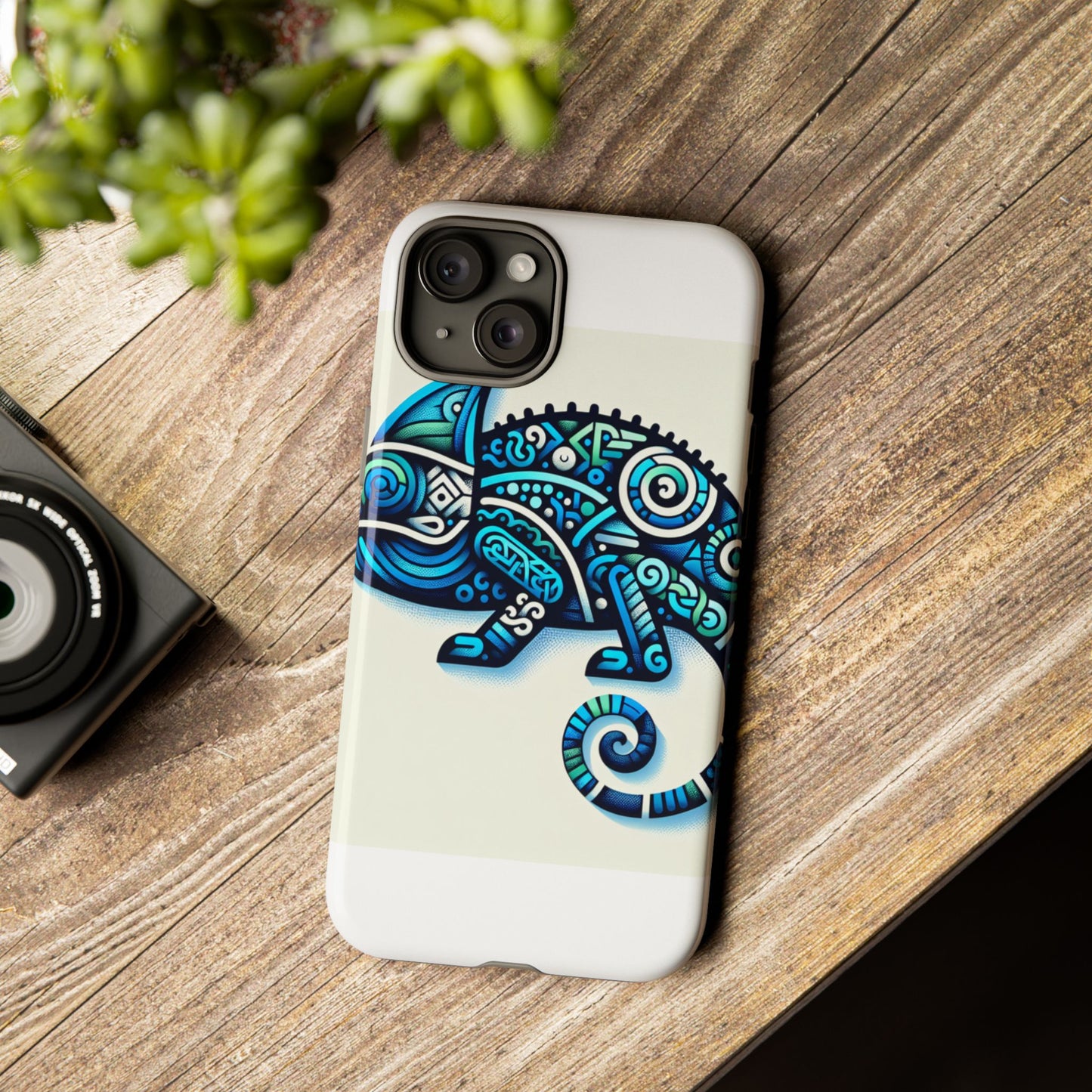 vibrant 3d chameleon phone case with blue design for stylish protection compatible with iphone 13, 14, 15 & 16 – all models including pro, pro max & plus