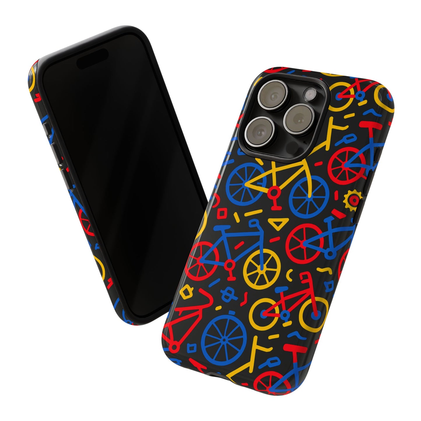 multicolour 3d bicycle phone case with retro design for stylish protection compatible with iphone 13, 14, 15 & 16 – all models including pro, pro max & plus