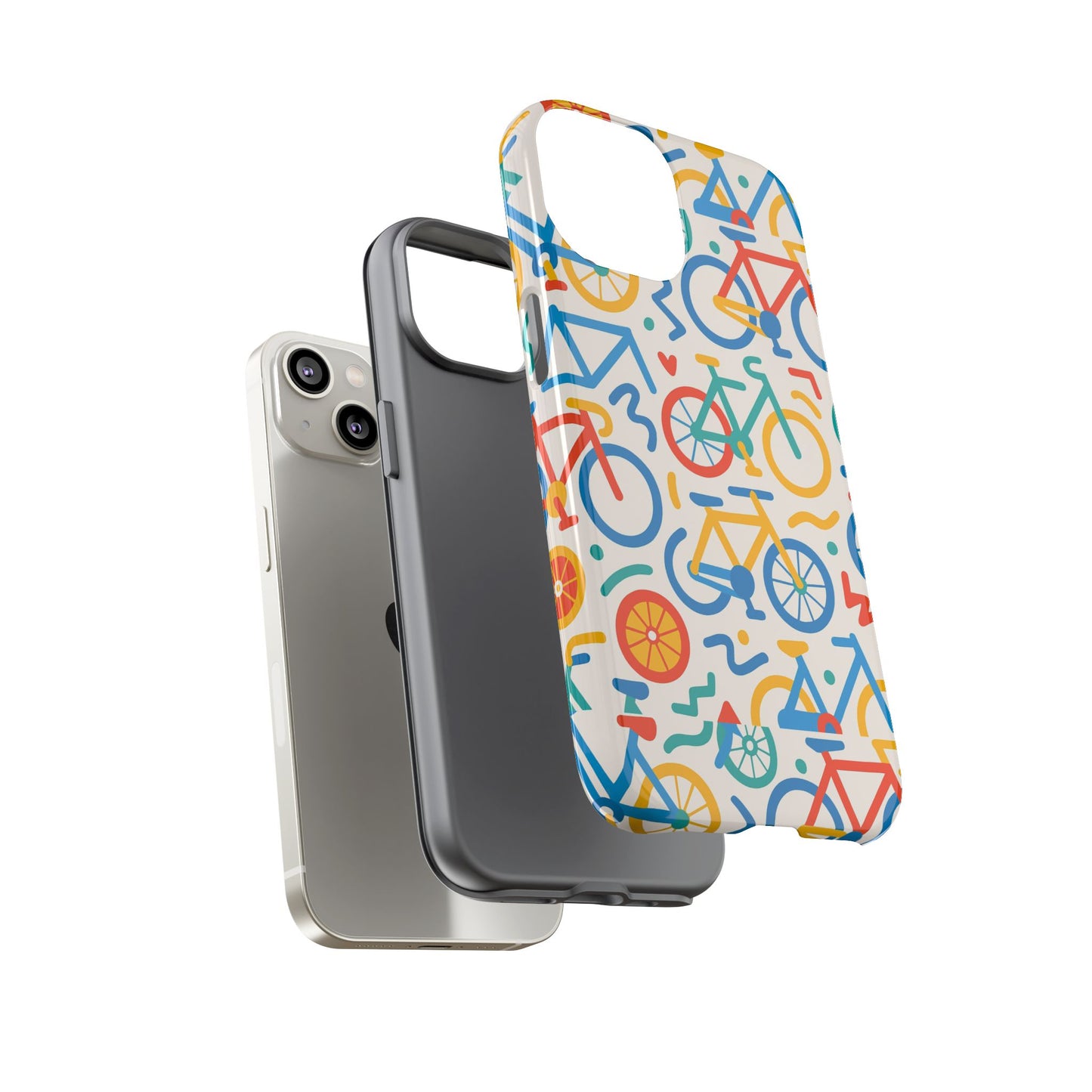 vibrant 3d bicycle print protective phone case – colourful unisex accessory for style and fun – compatible with iphone 13, 14, 15 & 16 – all models including pro, pro max & plus