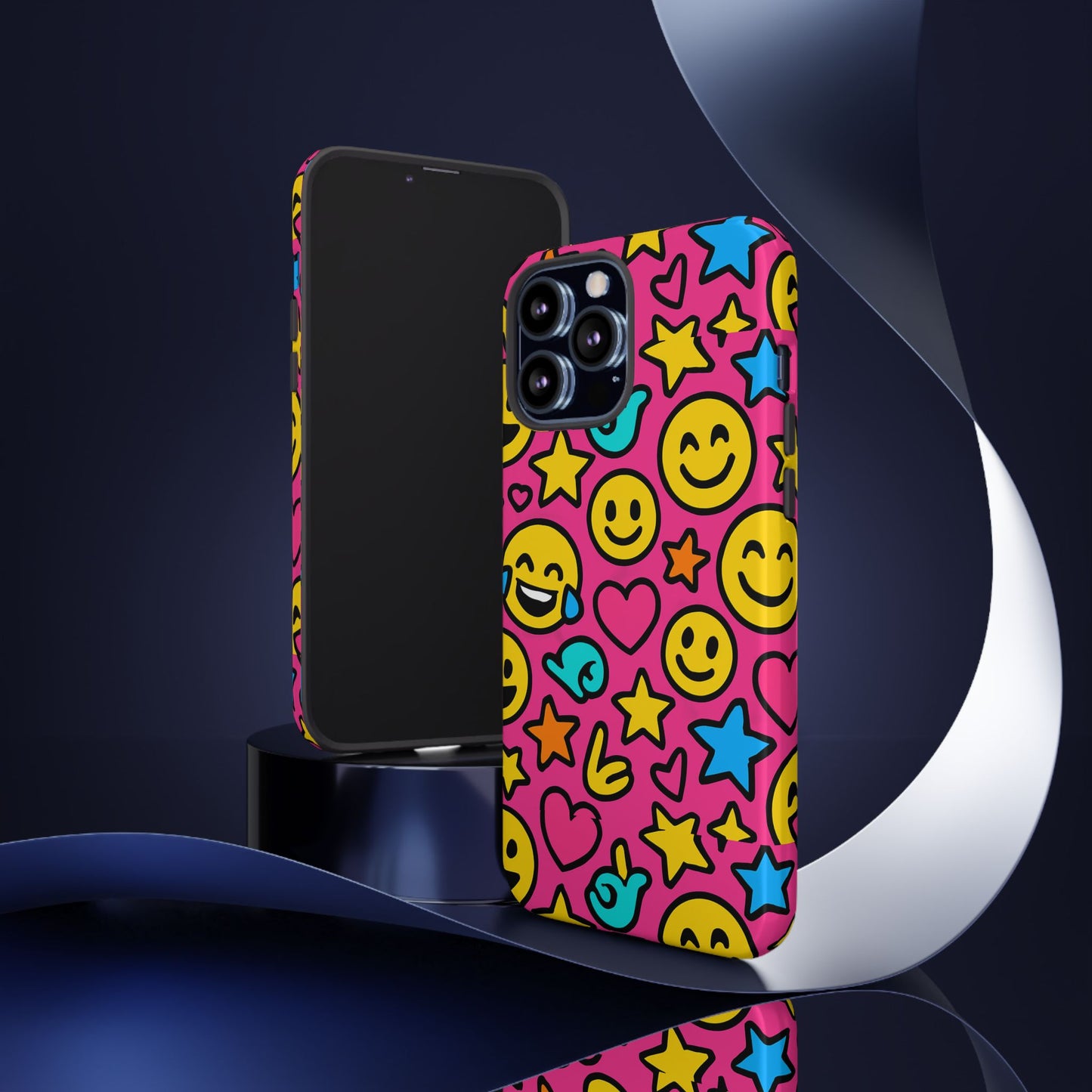 vibrant pink emoji phone case with 3d wrap design for stylish protection compatible with iphone 13, 14, 15 & 16 – all models including pro, pro max & plus