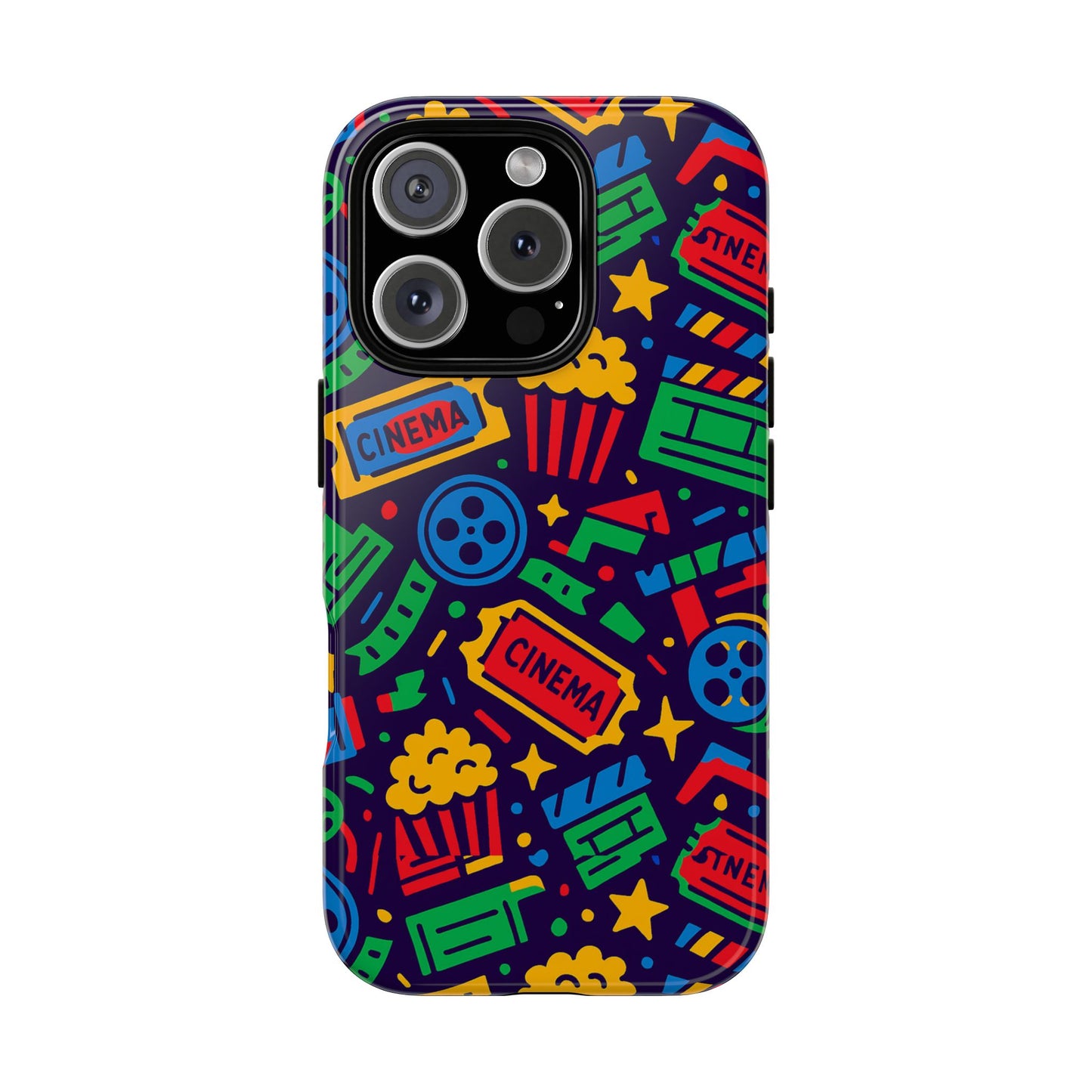 vibrant multicolour cinema-themed 3d wrap protective phone case for self-expression stylish protection compatible with iphone 13, 14, 15 & 16 – all models including pro, pro max & plus