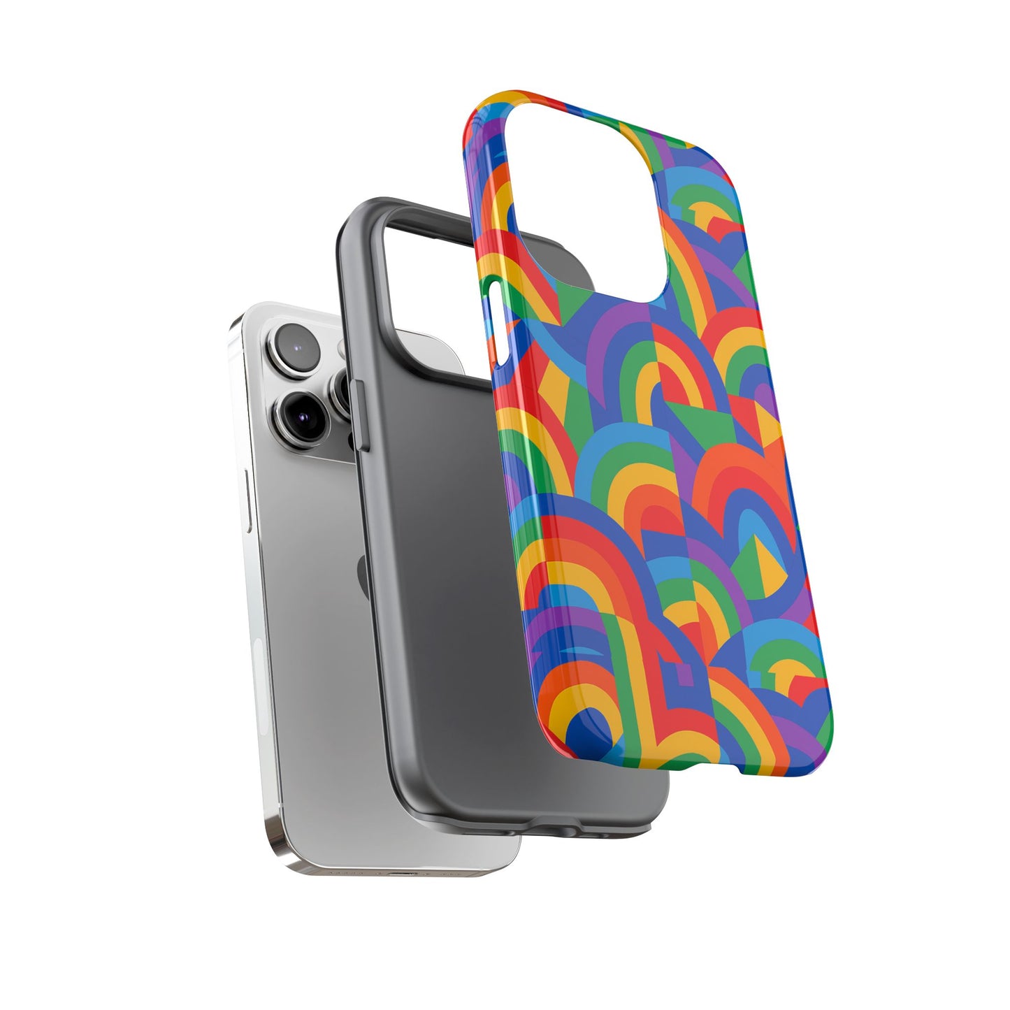 multicolour rainbow protective phone case with 3d design for stylish protection compatible with iphone 13, 14, 15 & 16 – all models including pro, pro max & plus