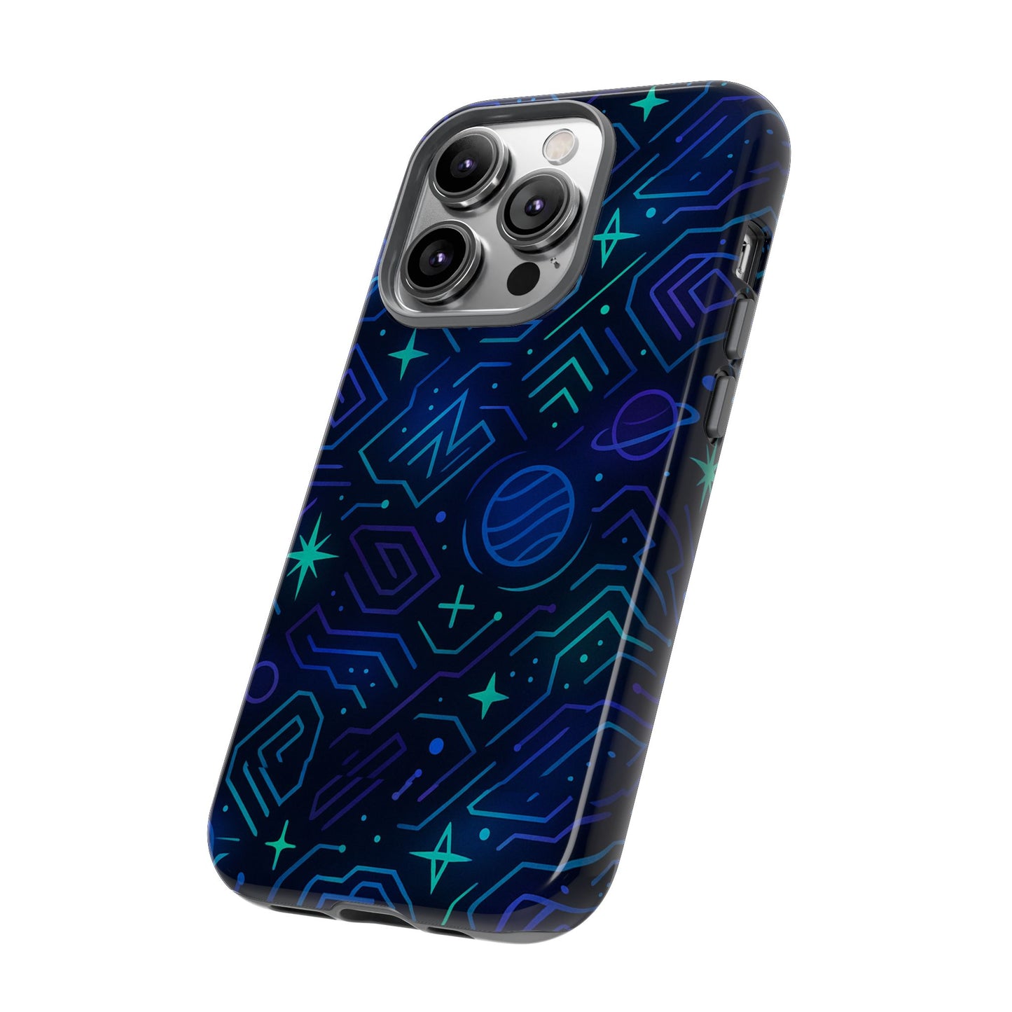 vibrant space design protective phone case in blue and green 3d wrap for stylish protection compatible with iphone 13, 14, 15 & 16 – all models including pro, pro max & plus