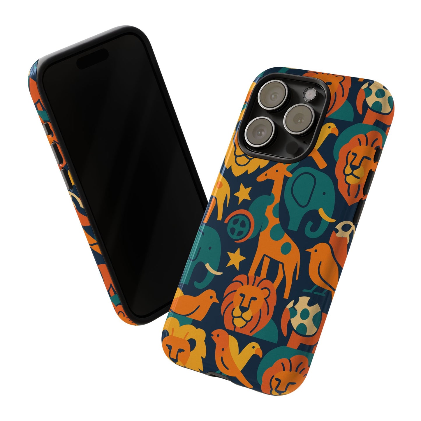 vibrant animal print protective phone case in multicolour – playful design for stylish protection – compatible with iphone 13, 14, 15 & 16 – all models including pro, pro max & plus