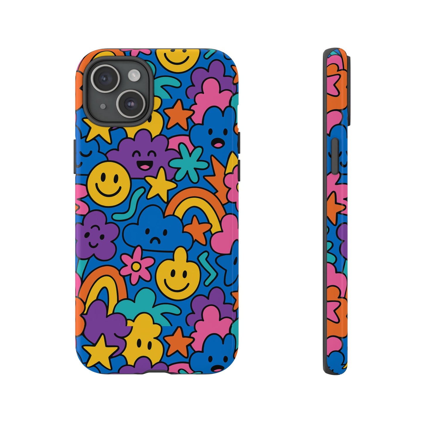 vibrant cartoon protective phone case with playful multicolour design – unisex fashion accessory – compatible with iphone 13, 14, 15 & 16 – all models including pro, pro max & plus