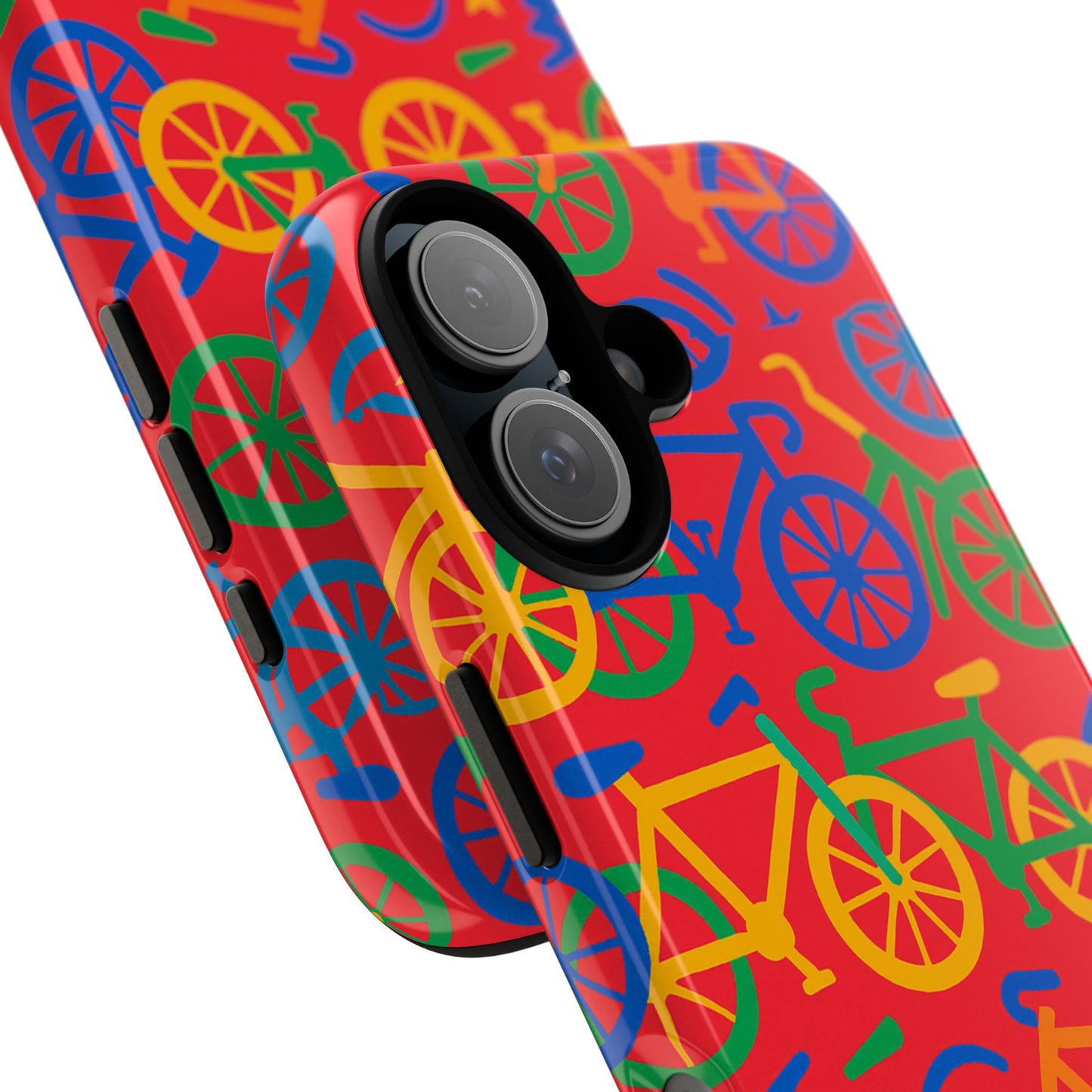 vibrant 3d bicycle pattern protective phone case in colourful retro design for stylish protection compatible with iphone 13, 14, 15 & 16 – all models including pro, pro max & plus
