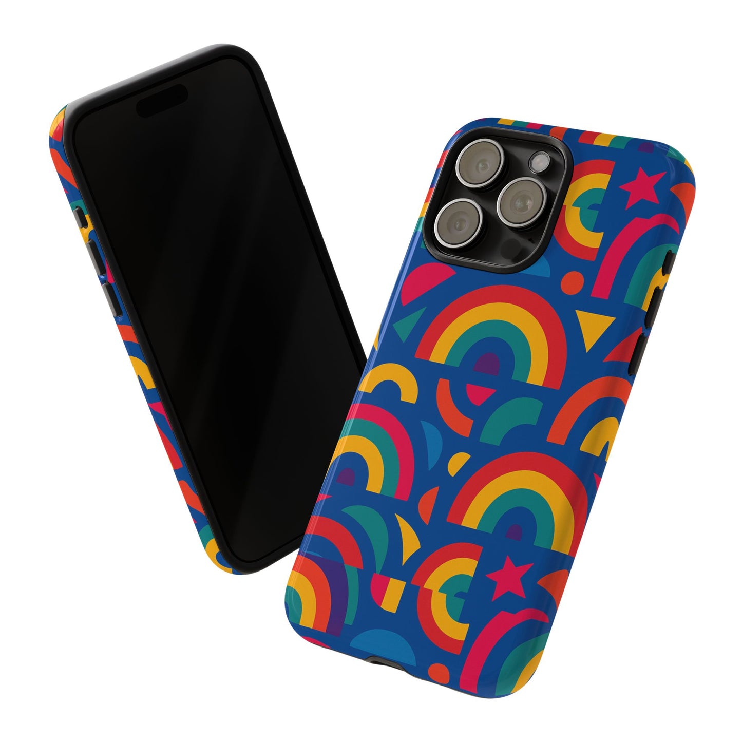 vibrant 3d geometric phone case in multicolour design for stylish protection compatible with iphone 13, 14, 15 & 16 – all models including pro, pro max & plus