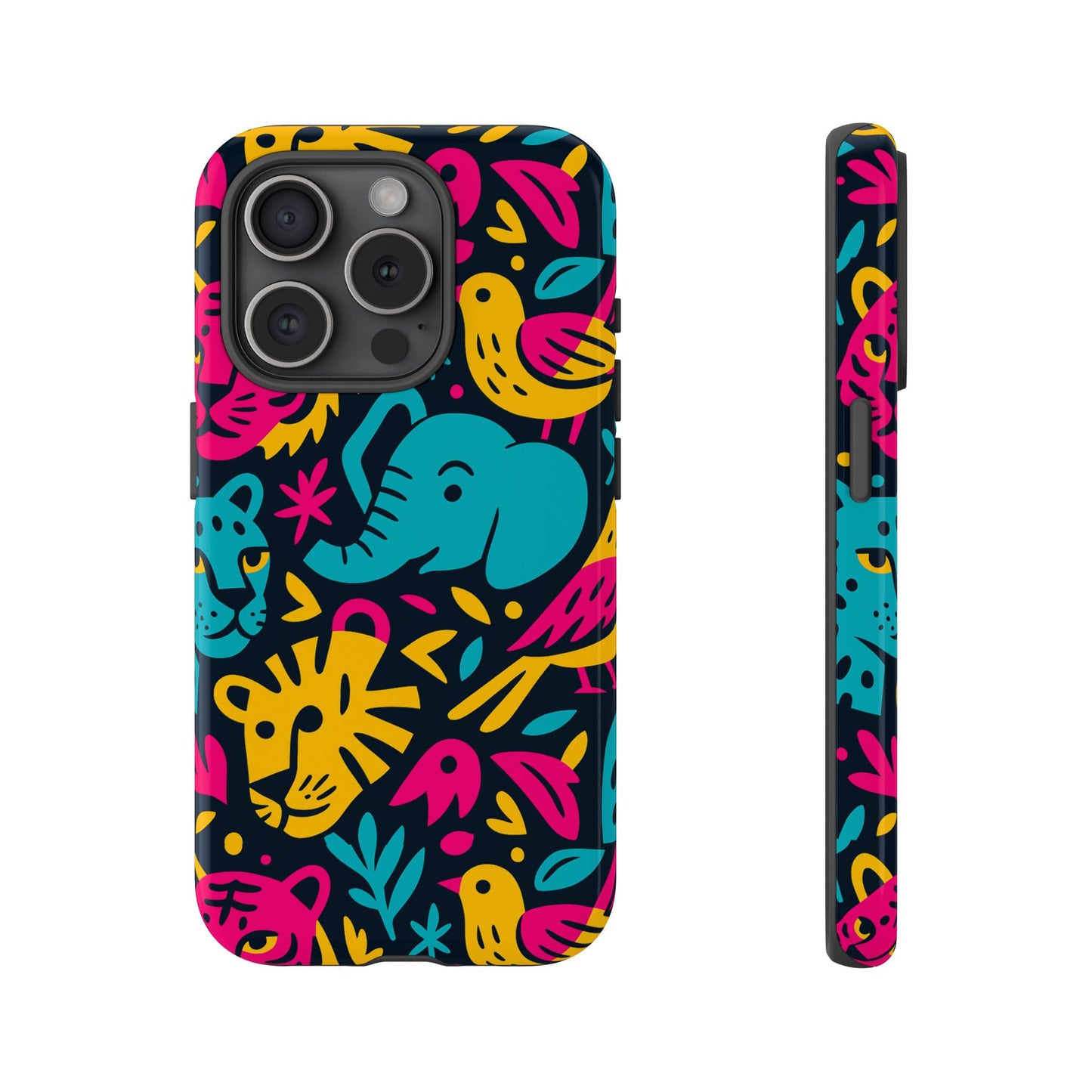 vibrant 3d animal print protective phone case colourful design for stylish protection compatible with iphone 13, 14, 15 & 16 – all models including pro, pro max & plus