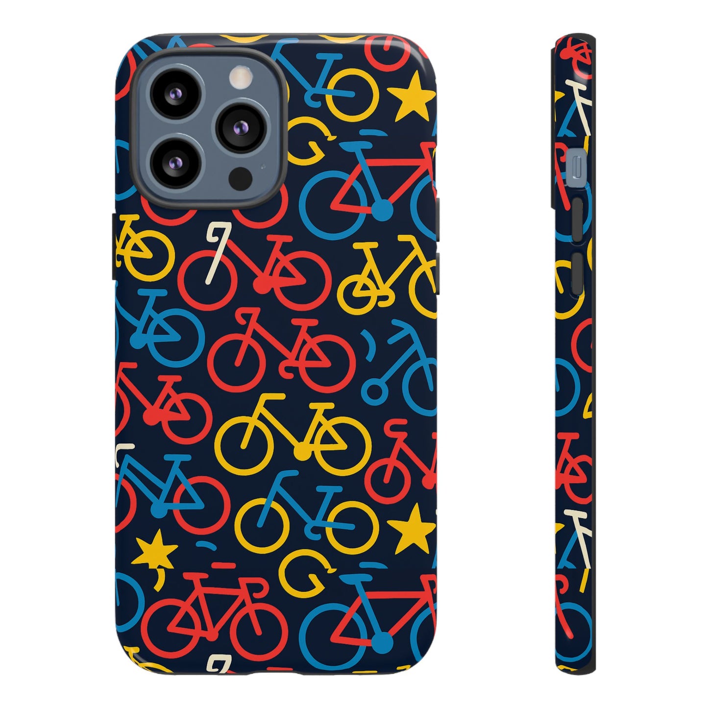 multicolor bicycle pattern protective phone case – vibrant 3d design for stylish protection – compatible with iphone 13, 14, 15 & 16 – all models including pro, pro max & plus