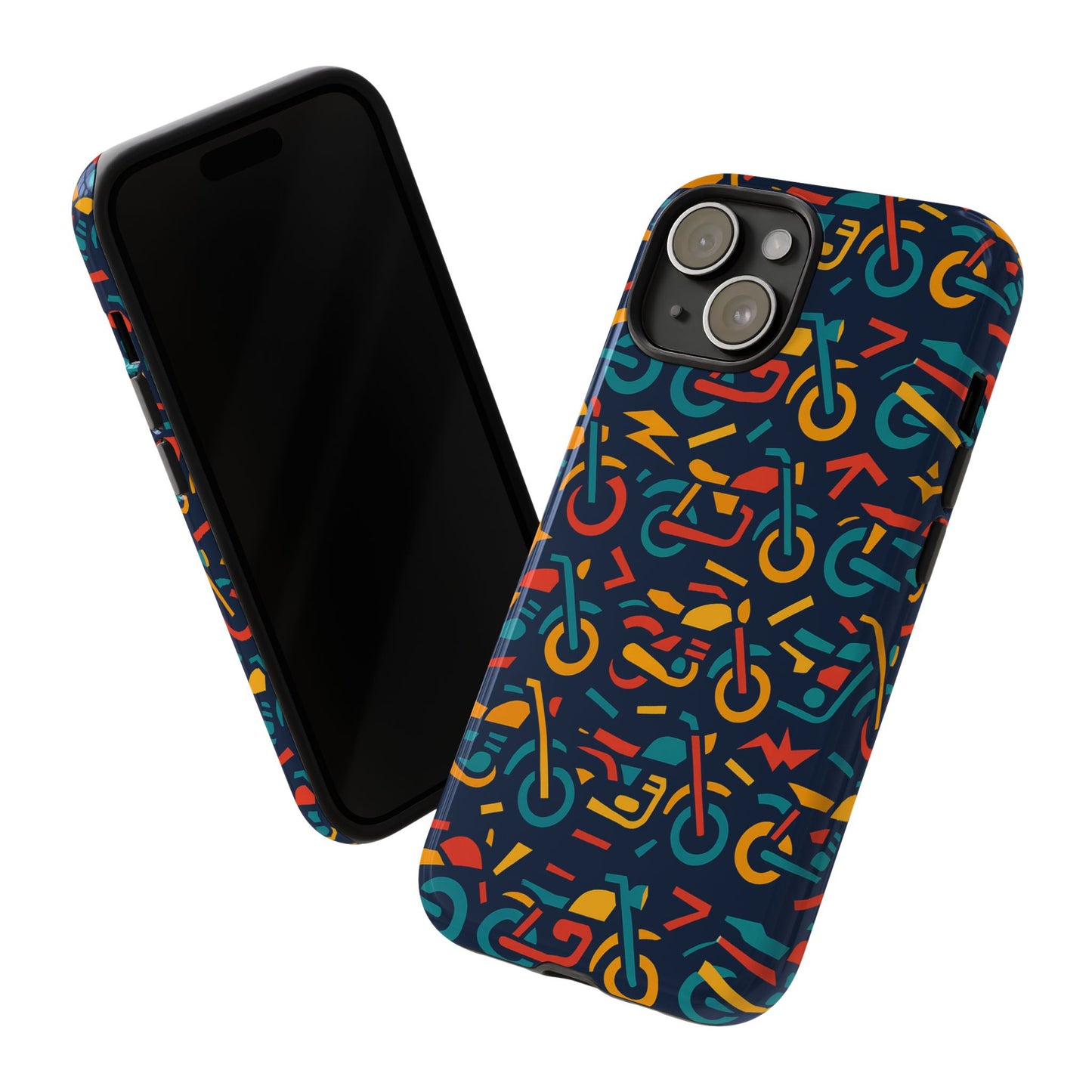 vibrant multicolour motorcycle design protective phone case for stylish protection – compatible with iphone 13, 14, 15 & 16 – all models including pro, pro max & plus