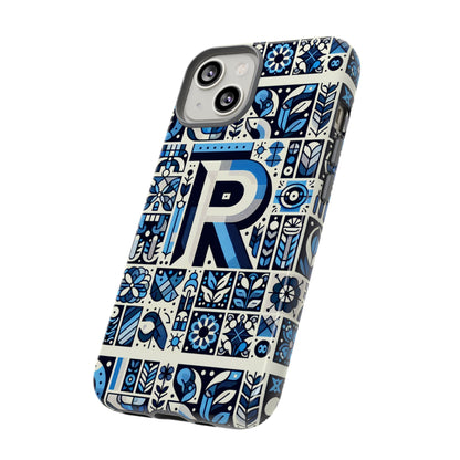 Blue Alphabet R Phone Case with 3D Wrap and Shock Absorption for Kids and Teenagers