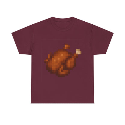 Funny Pixel Turkey Unisex Heavy Cotton Tee for Gamers - Perfect Thanksgiving Shirt, Casual Wear, Comfortable Cotton Tee, Fun Gamer Apparel, Holiday Graphic Tee