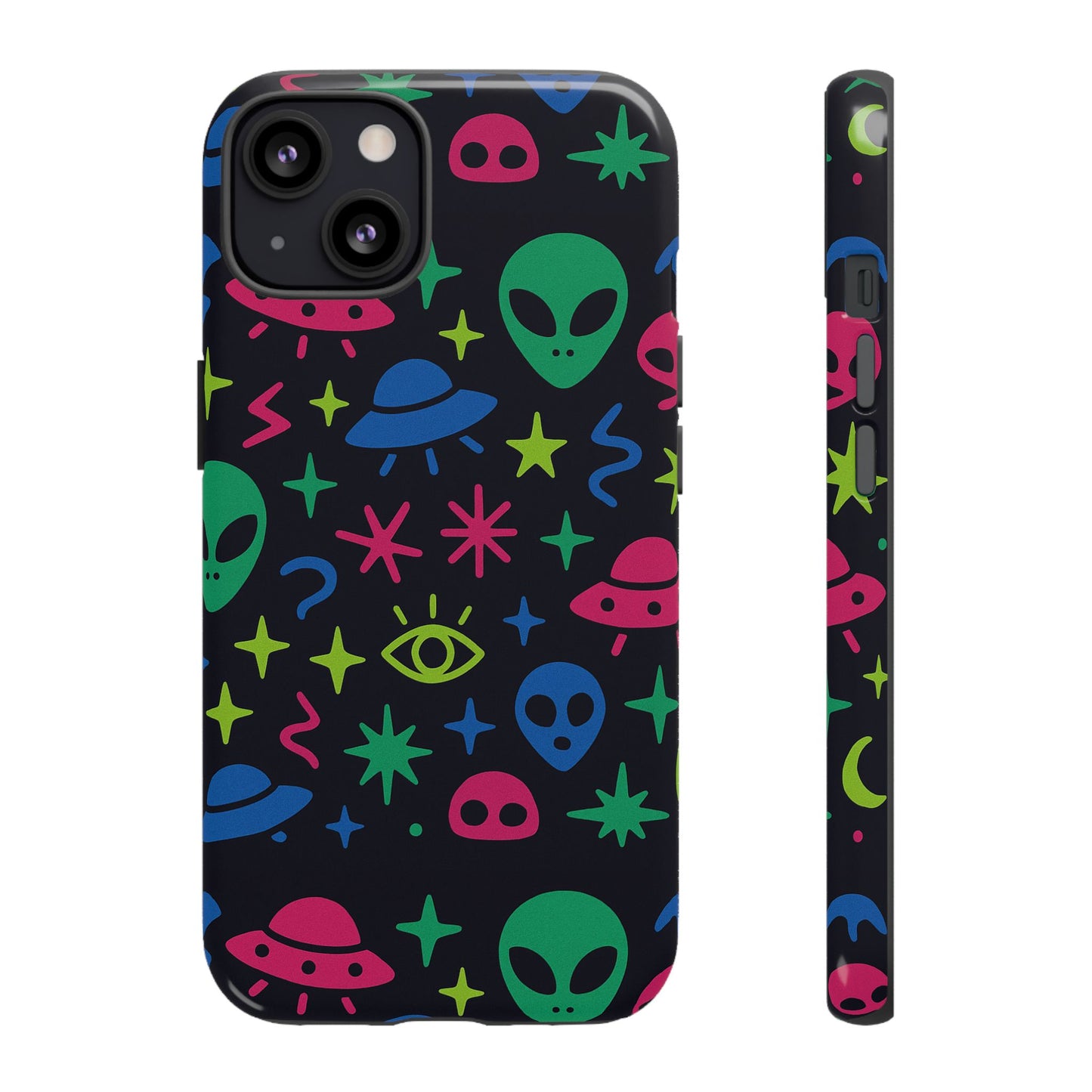 vibrant alien pattern protective phone case with 3d wrap design for unique expression – stylish protection compatible with iphone 13, 14, 15 & 16 – all models including pro, pro max & plus