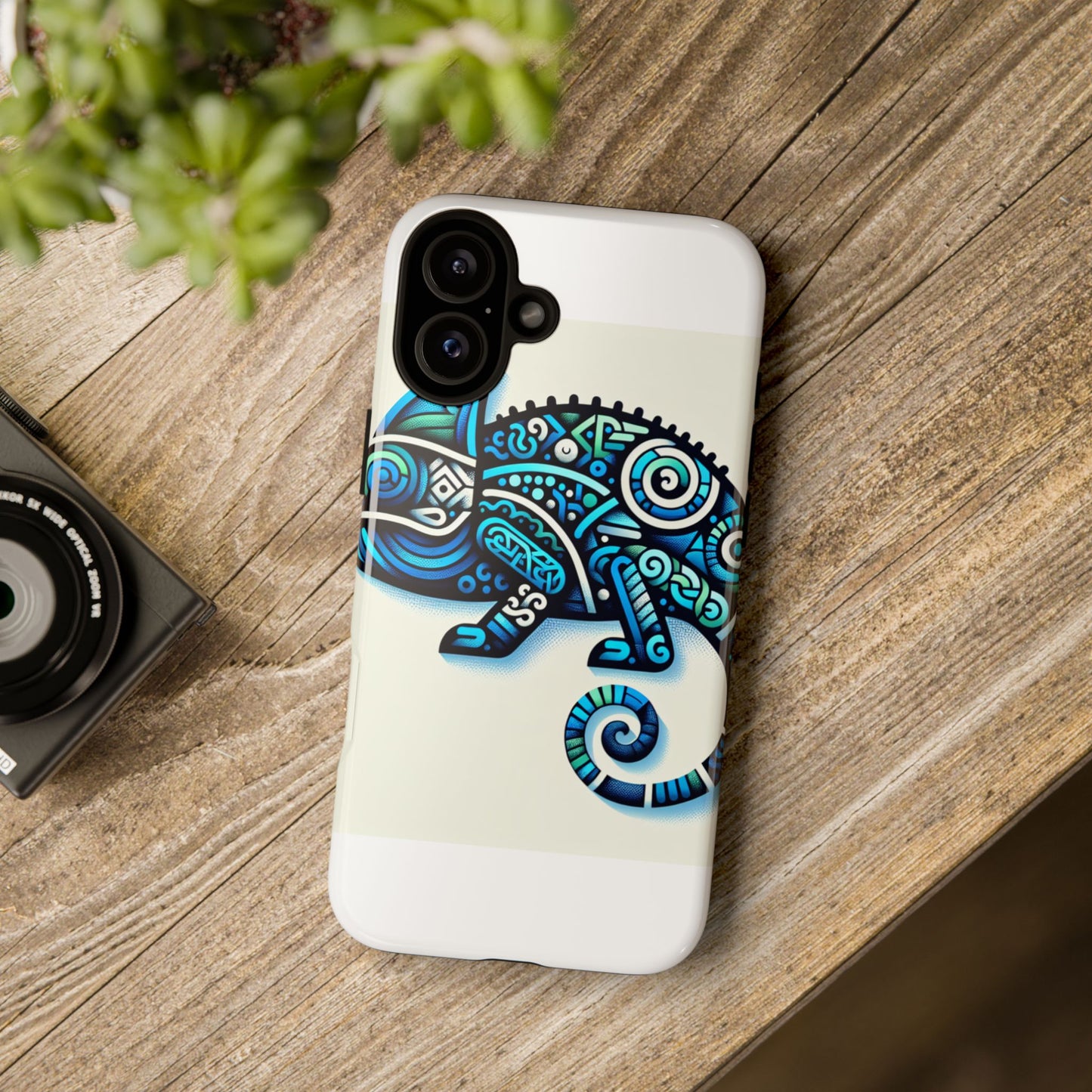 vibrant 3d chameleon phone case with blue design for stylish protection compatible with iphone 13, 14, 15 & 16 – all models including pro, pro max & plus