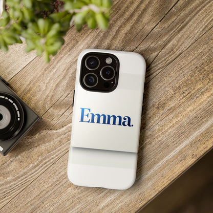 Elegant Personalised Protective Phone Case in White with Blue Typography for Stylish Individuals Compatible with iPhone 13, 14, 15 & 16 – All Models Including Pro, Pro Max & Plus