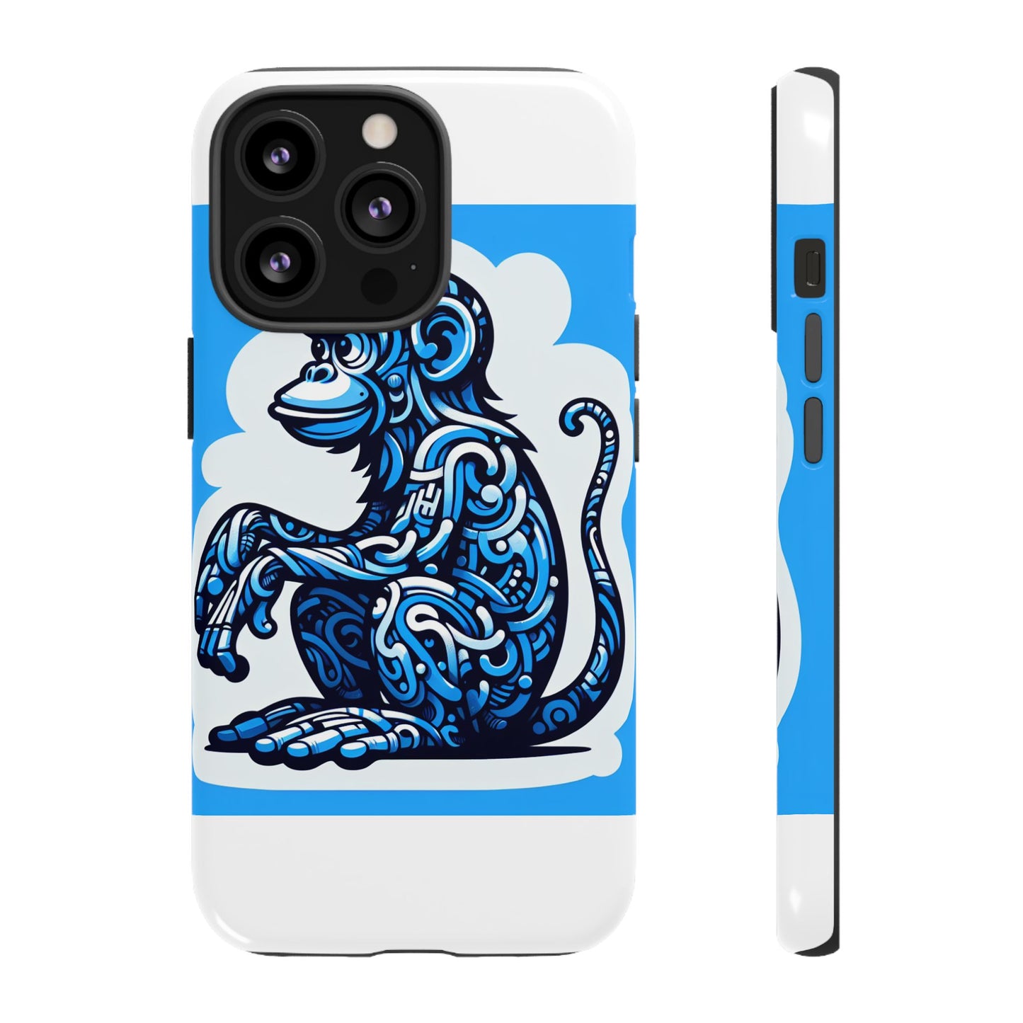 vibrant 3d monkey design phone case in blue – stylish protection for smartphones compatible with iphone 13, 14, 15 & 16 – all models including pro, pro max & plus